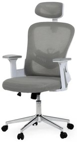Kancelářská židle, šedá síťovina, bílý plast, kolečka na tvrdé podlahy, 2D područky