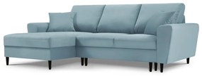 Svetlomodrá menčestrová rozkladacia/s úložným priestorom rohová pohovka (ľavý roh/s leňoškou) Kyoto – Cosmopolitan Design