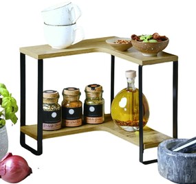 Kesper Rohová 2-poschodová kovová polica, dekor dub 30x30x28