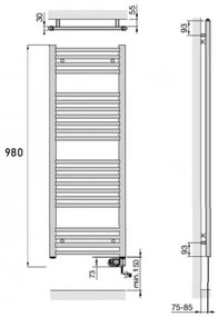 ZEHNDER AURA - elektrický radiátor 980 x 500 mm s vykurovacou tyčou 500W RAL 9016 biela lesklá, PBEZ-090-50/MQ