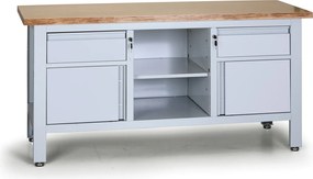 Pracovný stôl do dielne EXPERT, 2 zásuvky, 2 skrinky, 1 polica, 1690 x 600 x 860 - 900 mm, sivá