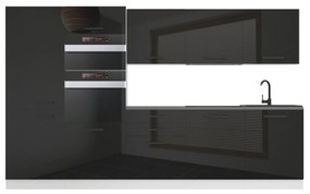 Kuchynská linka Belini Premium Full Version 300 cm čierny lesk s pracovnou doskou GRACE