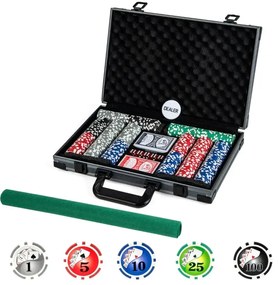 Pokrová súprava so 400 laserovými žetónmi a 2 hracími kartami a 5 kockami a tlačidlom dealera z hliníkového obalu