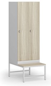 Šatníková skrinka S1 s lavičkou, 2 oddiely, 1875 x 600 x 500/800 mm, otočný zámok, laminované dvere, dub prírodný