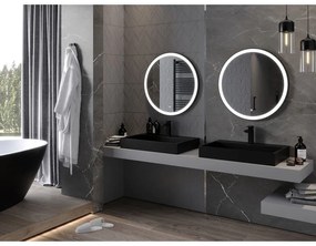 Mexen Esso, okrúhle LED podsvietené kúpeľňové zrkadlo 70 cm, 6000K, vykurovacia podložka proti zahmlievaniu, čierny rám, 9825-070-070-611-70