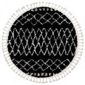 Kusový koberec Shaggy Etnic čierny kruh 160cm