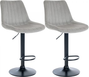 2x Barová stolička Toni - zamat, čierny rám - Sivá