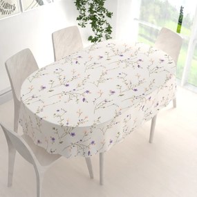 Biante Bavlnený oválny obrus Sandra SA-382 Fialové lúčne kvietky na krémovom 50x100 cm