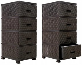 JAKS Komoda plastová 4 zásuvky ratan hnedá