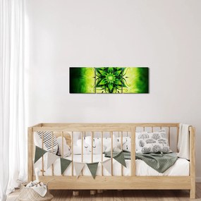 Obraz - Kvetinová mandala v zelenom pozadí (s hodinami) (90x30 cm)
