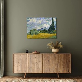 Sklenený obraz - Vincent van Gogh, Wheat Field with Cypresses, reprodukcia (70x50 cm)