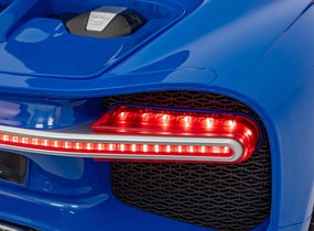 Ramiz Bugatti Chiron batérie pre deti Modrá + Diaľkové ovládanie + Nosič batožiny + EVA + Tlmiče + LED Audio
