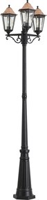Klasická vonkajšia lampa čierna s meďou 220 cm 3-svetlá IP44 - Havana