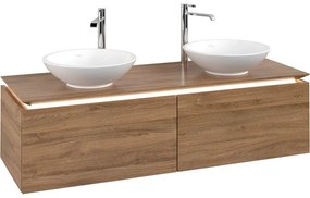 VILLEROY &amp; BOCH Legato závesná skrinka pod dve umývadlá na dosku, 2 zásuvky, s LED osvetlením, 1400 x 500 x 380 mm, Oak Kansas, B591L0RH