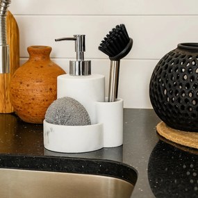 Dávkovač saponátu Marble, biela/s chrómovými prvkami