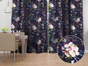 Biante Bavlnený záves Sandra SA-557 Modro-ružové kvety na tmavo modrom 150x200 cm