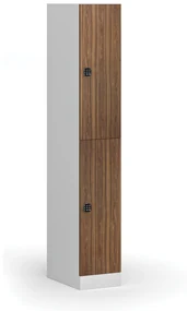 Šatníková skrinka s úložnými boxmi, 2 boxy, 1850 x 300 x 500 mm, kódový zámok, laminované dvere, orech