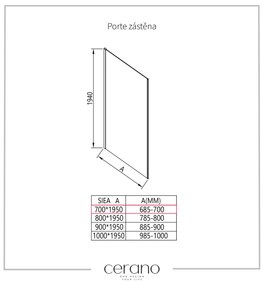 Cerano Porte, sprchová zástena ku sprchovému kútu 70x195 cm, 8mm číre sklo, čierny profil, CER-CER-413450