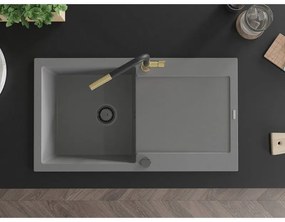 Mexen Leo, 1-komorový granitový drez 900x500x190 mm a drezová batéria Flora, šedá, 6501-71-670401-57-B