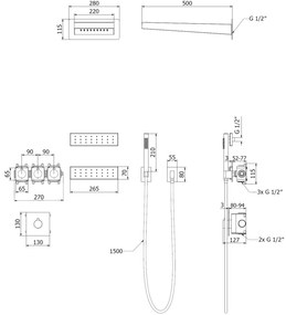 Mexen Fall, sprchová súprava pod omietku, čierna matná, 7602-04-70