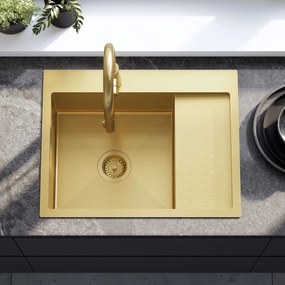 Rea Fin, 1-komorový oceľový drez 620x480x185 mm, zlatá matná, ZLE-06013