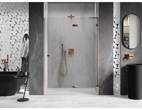 Mexen Lunar L, výklopné pravé sprchové dvere 130 cm, 8mm číre sklo, ružové zlato profil, 834L-130-000-60-00-P