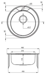 Deante Twist, nerezový drez na dosku 1-komorový B/O 490x170 3,5" + sifón, vzor satyna s golierom, ZHC_0803