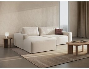 Béžová zamatová rozkladacia/s úložným priestorom rohová pohovka (ľavý roh/s leňoškou) Jodie – Micadoni