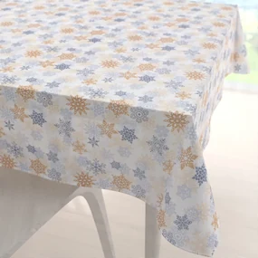 Biante Vianočný dekoračný štvorcový obrus PML-041 Modrosivé a béžové vločky 80x80 cm