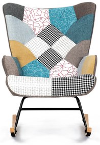 Autronic - Křeslo houpací, potah patchwork látka, dřevěné nohy, masiv kaučukovník - AK-374 PW2