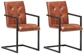Jedálenské stoličky, perová kostra 2 ks, hnedé, pravá koža 321847