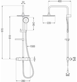 Mexen KX33 sprchový set s termostatickou batériou Kai, zlatá, 771504091-50