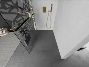 Mexen Kioto+ L, sprchová zástena Walk-In s poličkou a vešiakom 80 x 200 cm, 8mm číre sklo biely vzor, zlatý lesklý profil,800-080-123-50-85
