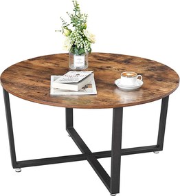 Okrúhly konferenčný stolík, stolík do obývačky, rustikálny hnedý, čierny