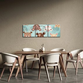 Obraz - Veselí medvedíci (s hodinami) (90x30 cm)