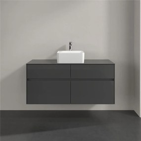 VILLEROY &amp; BOCH Collaro závesná skrinka pod umývadlo na dosku (umývadlo v strede), 4 zásuvky, 1200 x 500 x 548 mm, Glossy Grey, C04100FP