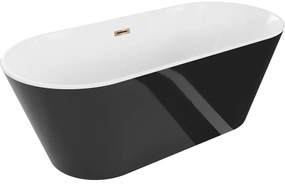Mexen Flavia, voľne stojaca vaňa 160 x 75 cm, biela-čierna, ružové zlato prepad, 54031608075-60