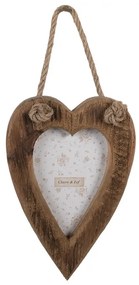 Hnedý drevený závesný fotorámik v tvare srdca - 15*2*23 cm / 10*15 cm