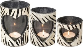 Svietnik so srdcom zdobený kožou so vzorom Zebra - 11,5*11,5*16cm