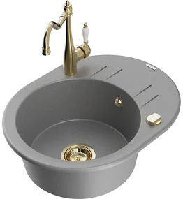 Mexen Kevin, drez granitový 586x458x190 mm, 1-komorový a drezová batéria Carla, šedá, 6517-71-670700-50