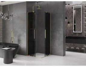 Mexen Velar L Duo, sprchový kút s posuvnými dverami 80 x 80 cm, 8mm šedé sklo, zlatá lesklá, 871-080-080-02-43-50