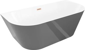 Mexen Oval Slim, voľne stojaca vaňa ku stene, 170 x 80 cm, biela-šedá, medený matný prepad, 52661708062-65