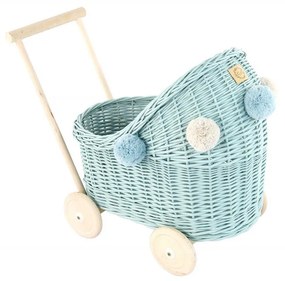 Proutěný kočárek pro panenky mátová