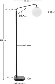 Biela/čierna stojacia lampa so skleneným tienidlom (výška 164 cm) Eilo – Kave Home