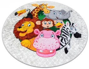 JUNIOR 51595.801 umývací okrúhly koberec Zvieratá, Afriky pre deti protišmykový - sivá Veľkosť: kruh 120 cm
