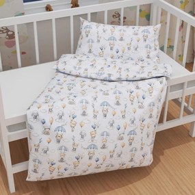 Biante Detské bavlnené posteľné obliečky do postieľky Sandra SA-469 Zvieratká s padákmi na svetlo modrom Do postieľky 90x120 a 40x60 cm