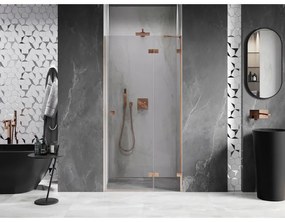 Mexen Lunar, výklopné sprchové dvere pravé 95 cm, 8mm číre sklo, medený matný profil, 834-095-000-65-00-P