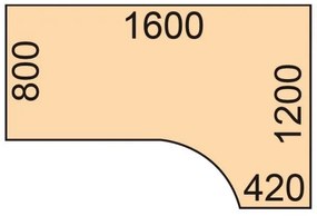 Rohový výškovo nastaviteľný stôl, 160x120 cm, 1 motor, L/P, čierna podnož, biela