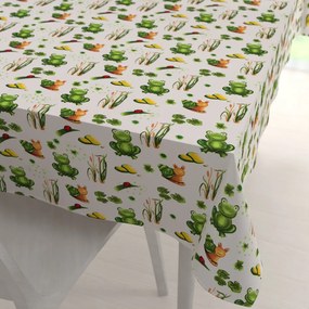 Biante Detský bavlnený obdĺžnikový obrus Sandra SA-609 Žabky a slimáky na bielom 140x160 cm