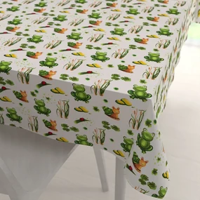 Biante Detský bavlnený obdĺžnikový obrus Sandra SA-609 Žabky a slimáky na bielom 140x220 cm